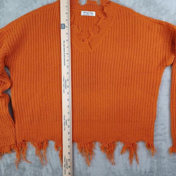 Full Circle Trends Distressed Sweater Womens XL Burnt Orange Boho Grunge Cropped - Picture 9 of 11